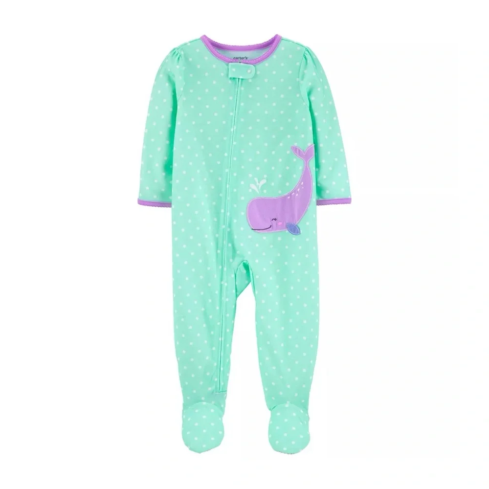 Carters Turquoise & Purple Polka Dot Whale Lightweight Footie Pajamas 18M